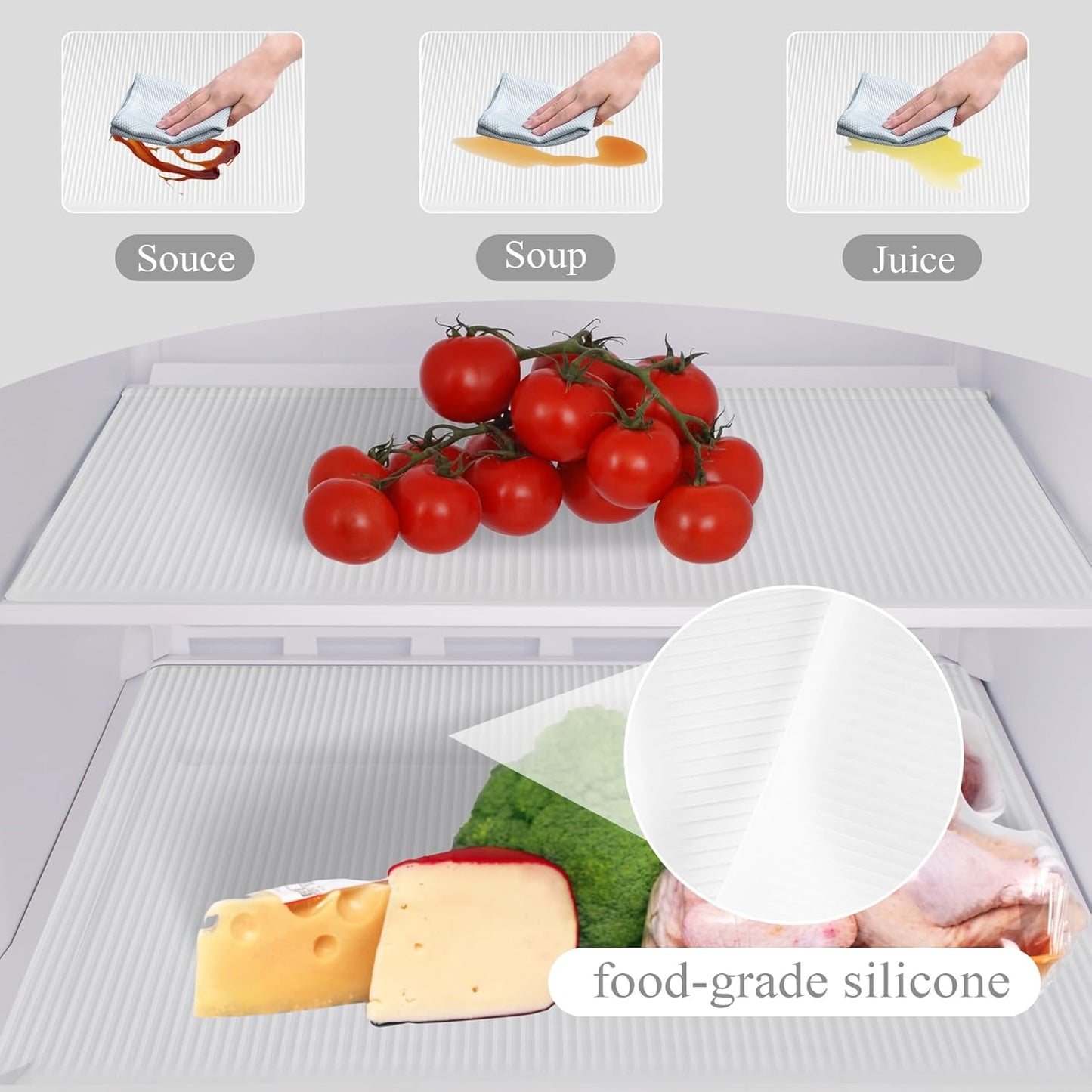 Non-Slip Silicone Refrigerator Liners for Shelves, Reusable Washable Fridge Shelf Drawer Liners, Cuttable Waterproof Oilproof Fridge Liner for Glass Shelve Kitchen Cabinet Drawer Mats (Clear, 1 Pack)