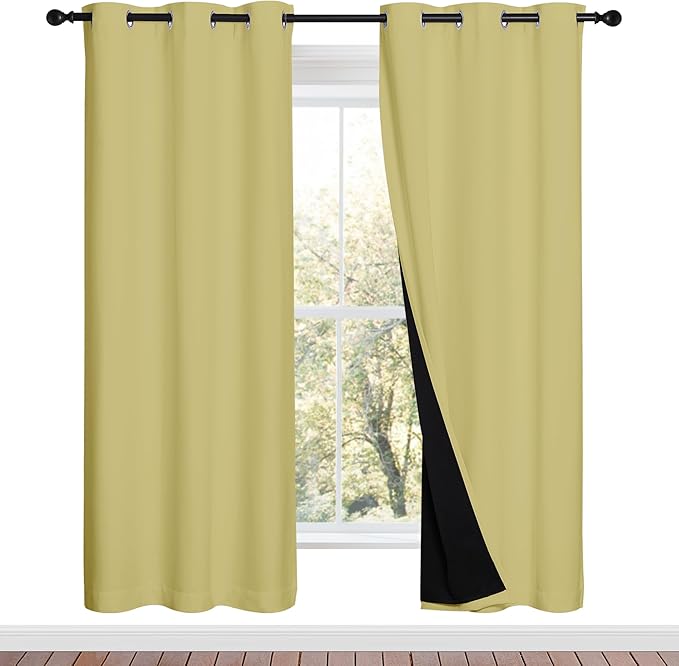 NICETOWN Paler Yellow Full Shade Curtain Panels, Pair of Energy Smart & Noise