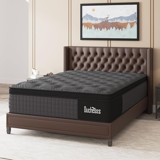 King Mattress, 14 Inch Hybrid Mattresses Black with Gel Memory Foam and Individually Pocket Innerspring Euro Top Medium Firm for Motion Isolation, Edge Support, 100 Night Trial