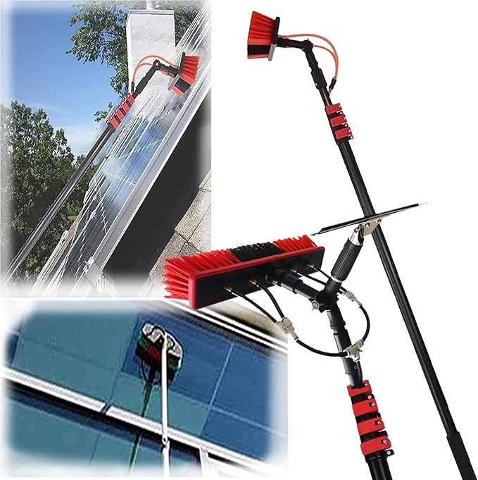 Solar Panel Cleaning Brush 23.6ft Aluminium Telescopic Pole for Cleaning Windows Solar Panels Greenhouse Roof Cleaning Tool / 35cm Brush Head,35cmbrushhead-10.8M/36FT