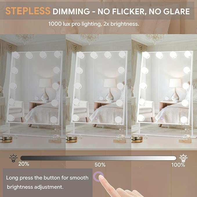 Hollywood Vanity Mirror with Lights 14" x 19", 10x Magnifying, 12 LED Bulbs