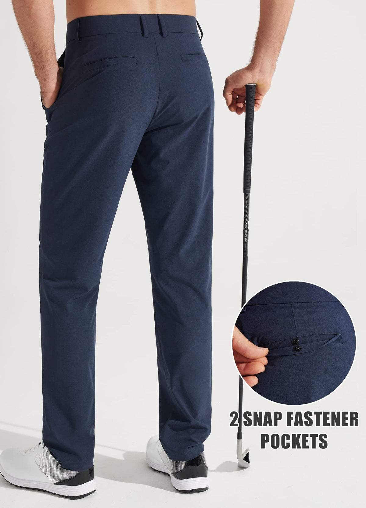 Libin Mens Golf Pants Classic Fit Stretch Work Dress Pants 32" Quick Dry Lightweight Business Casual Trousers Comfort Water Resistant, Navy Blue, 35W x 32L