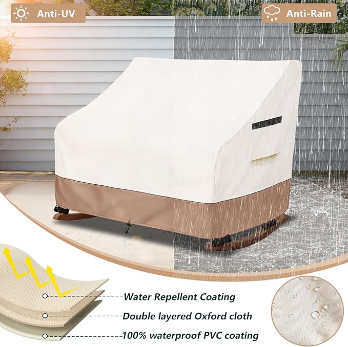 50" Double-Wide Outdoor Rocking Chair Cover, Waterproof & Dust Proof Patio Furniture Covers, Patio Chair Covers 51"W x 34"D x 45"H(Beige)