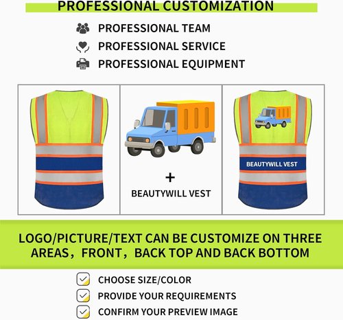 BeautyWill High Visibility Reflective Safety Vest | Custom Logo, Breathable Design, Class 2