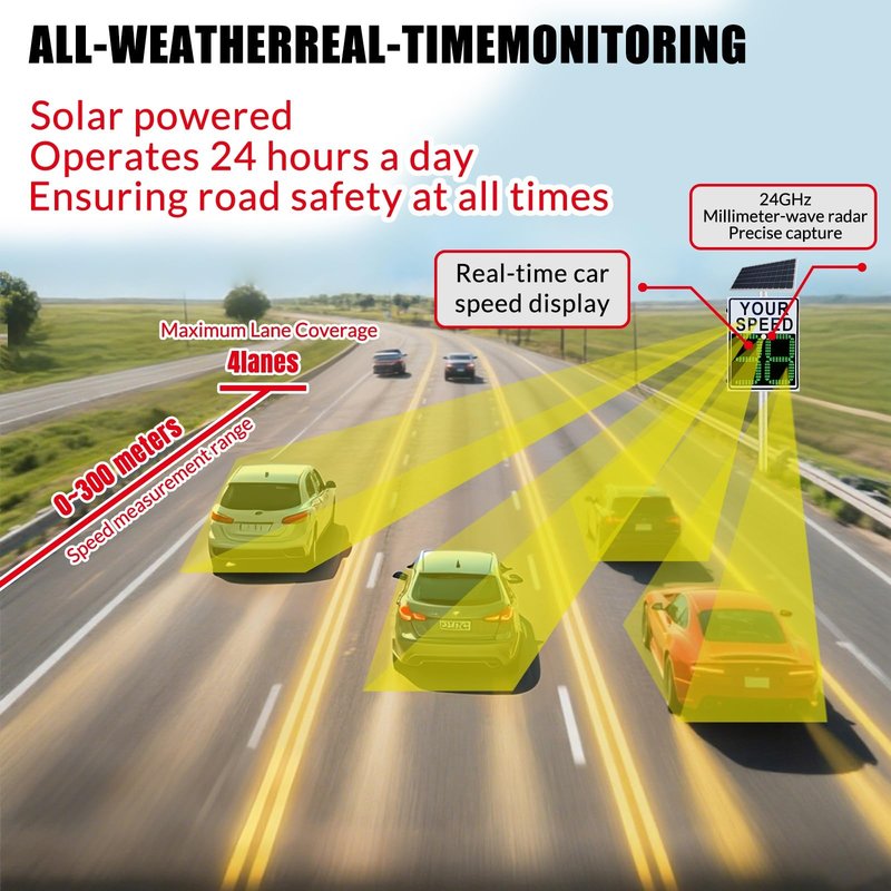 80w Solar LED Radar Speed Signs, Radar Speed Signs, Sign Road Safety Speed Limit Detector, Flashing Speed Limit Indicator,Aluminum Radar Speed Display Road Warning Board(19.6x27.5inch)
