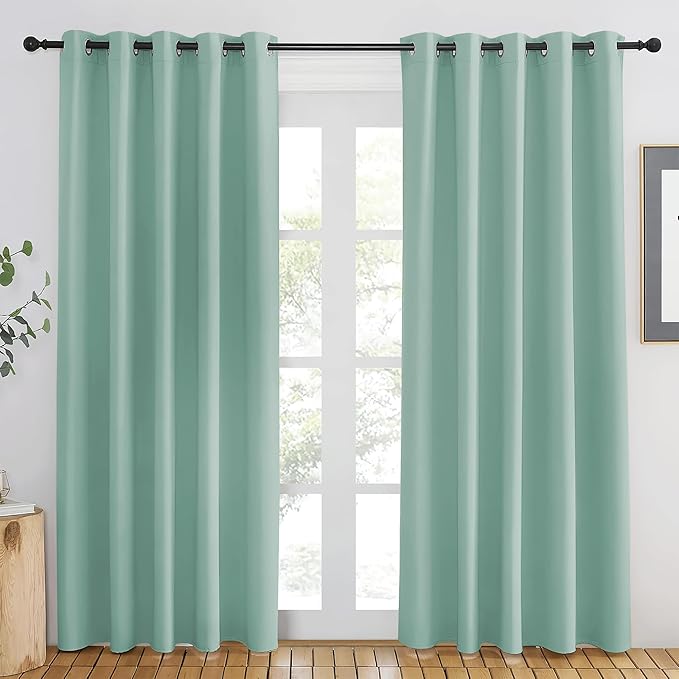 NICETOWN Aqua Blue Blackout Curtains 84 inch Length, Grommet Top Room Darkening