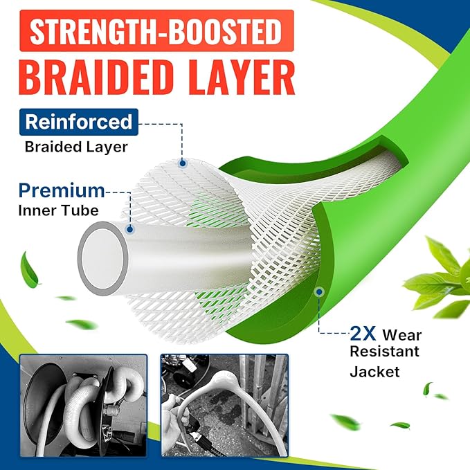 YAMATIC Pressure Washer Hose 50FT - 1/4 3200PSI - Super Flexible, Kink-Resistant, No Leak M22 Brass Thread for Electric & Gas Pressure Washers, Green