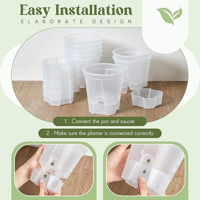 Wonderjune Self Watering Pots for Indoor Plants with Deep Reservoir and High Drainage Holes for Outdoor Plants and Flowers, Bare Root Planter(5.91'',Clear,6 Pcs)
