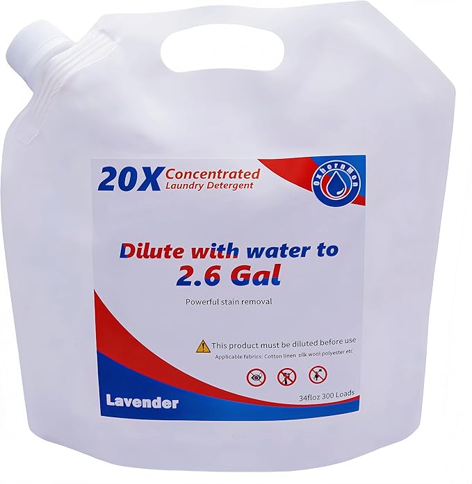 Liquid Laundry Detergent Refill, 20X Concentrated Bulk (Makes 2.6 Gal / 300 Loads) Stain & Odor Fighter, HE Compatible, Great Value for Large Families