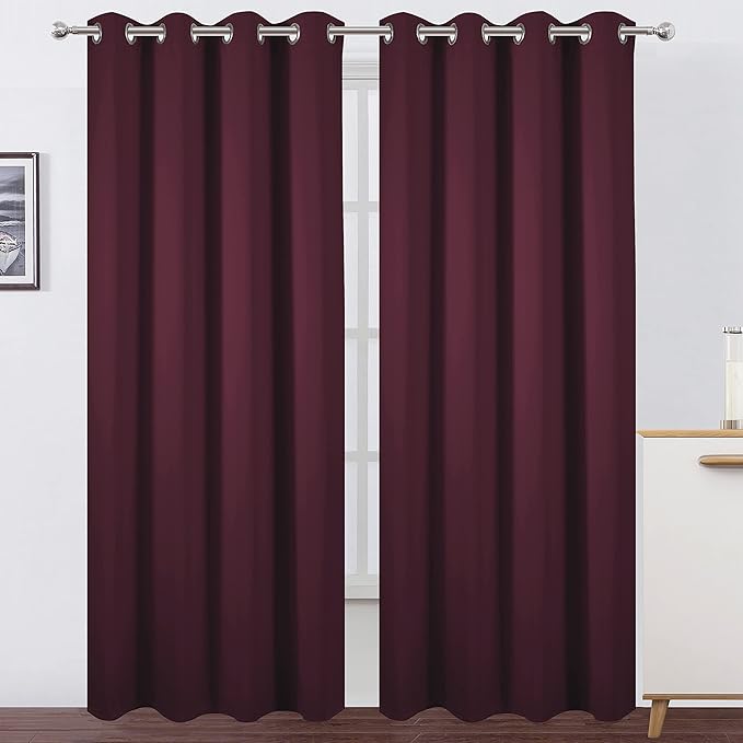 LEMOMO Burgundy Red Thermal Blackout Curtains/52 x 84 Inch/Set of 2 Panels Room