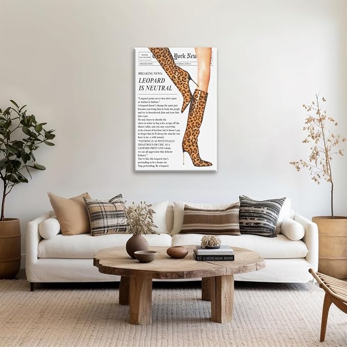 Trendy Newspaper Posters Vintage Leopard Boots Poster Feminist Canvas Prints