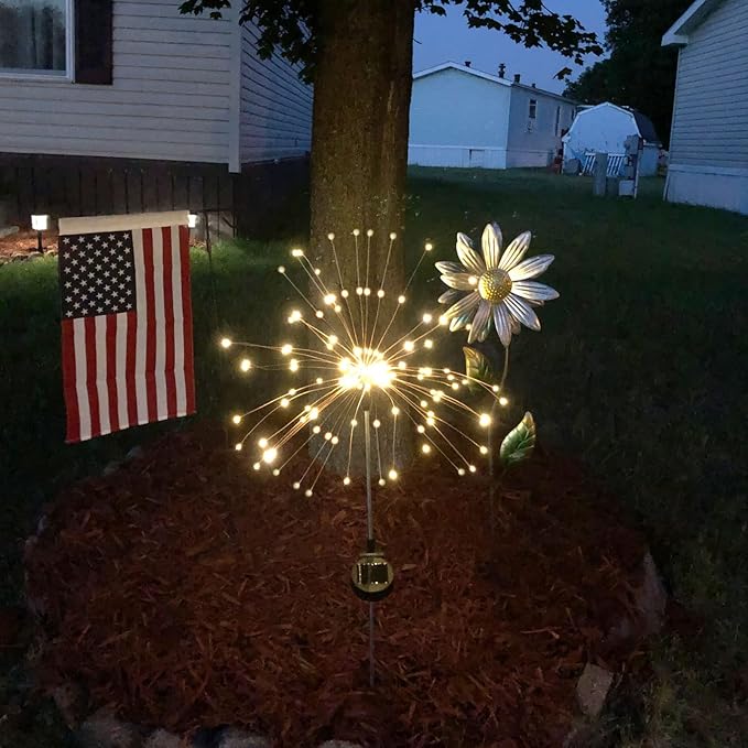 Anordsem Solar Lights Outdoor Waterproof: Garden Light Solar Powered for Yard Outside Decorations-Fireworks Lamp Led for Patio Pathway- Sparkler Stick Twinkle Gifts for Women Wife 4 Pack Warm White