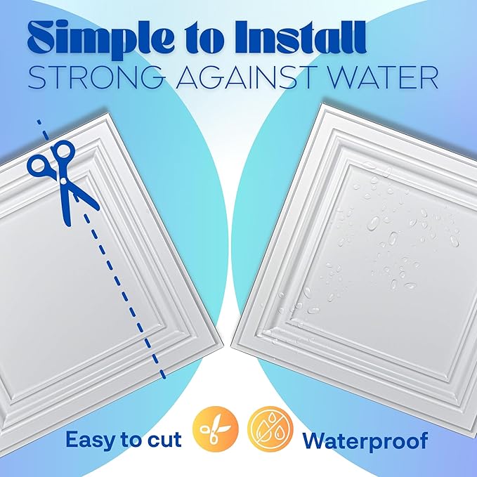 Art3d 48-Pack PVC Drop Ceiling Tiles, 2ft x 2ft, Crisp White Finish