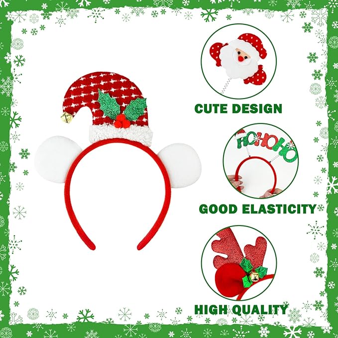 Christmas Headbands Hat Toppers Bulk 24 PCS, Christmas Headwear Party Favors Gifts-One Size Fits All, Holiday Friendsmas Decor Photo Props for Costume Outfit, Office Class Giveaways Games Prizes