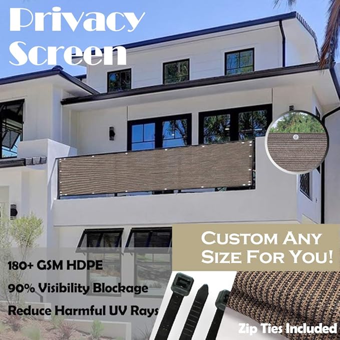 Alion Home© Elegant Privacy Screen Fence Mesh Windscreen for Backyard Deck Patio Balcony Pool Porch Railing 3 FT Height Brown/Mocha (3'x23')
