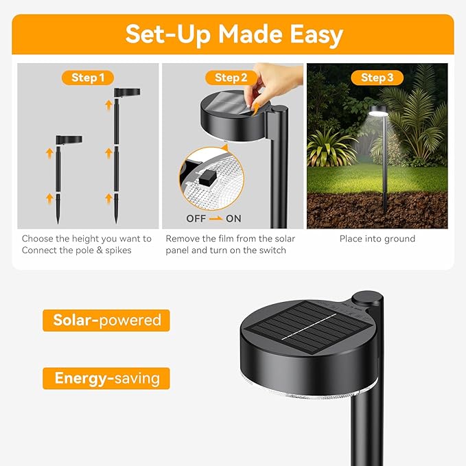 6 Pack Solar Pathway Lights Outdoor, 12 Brighter LED Solar Lights Outdoor Waterproof, Up to 12 Hrs Modern Path Light for Yard Garden Walkway Driveway Lawn, Cool White