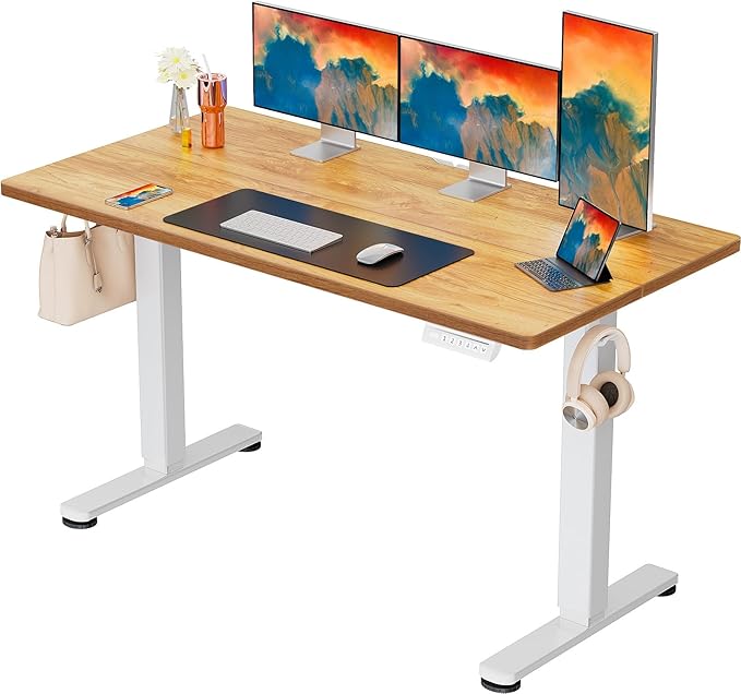 ErGear Height Adjustable Electric Standing Desk, 63 x 28 Inches Sit Stand up Desk, Memory Computer Home Office Desk, Light Vintage Brown