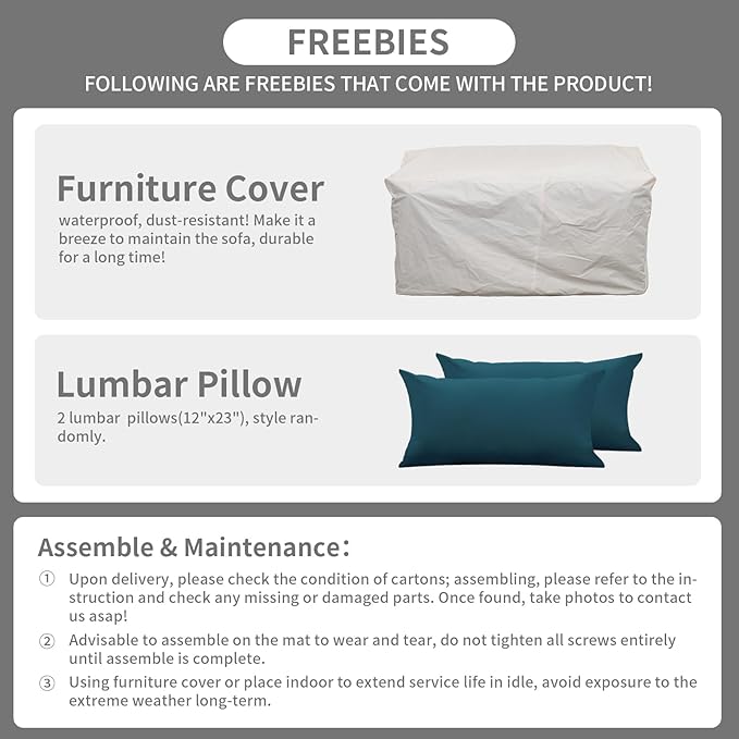 Rattaner Outdoor Furniture Loveseat Sofa Patio Furniture Small Sofa 2 Seater Couch with Anti-Slip Cushions Lumbar Pillow and Waterproof Cover, Peacock Blue
