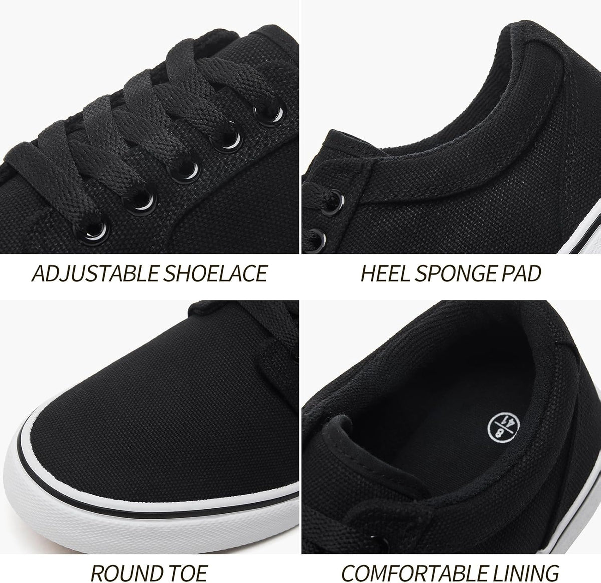 BENPAO Men's Casual Sneakers - Stylish Low Top Lace-Up Canvas Shoes in White and Black
