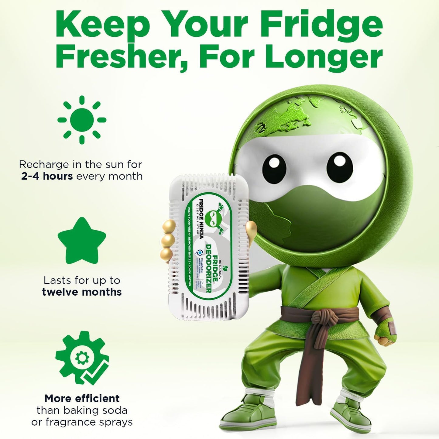 Fridge Ninja 2-Pack Unscented Activated Charcoal Fridge Deodorizer - More Effective Than Baking Soda