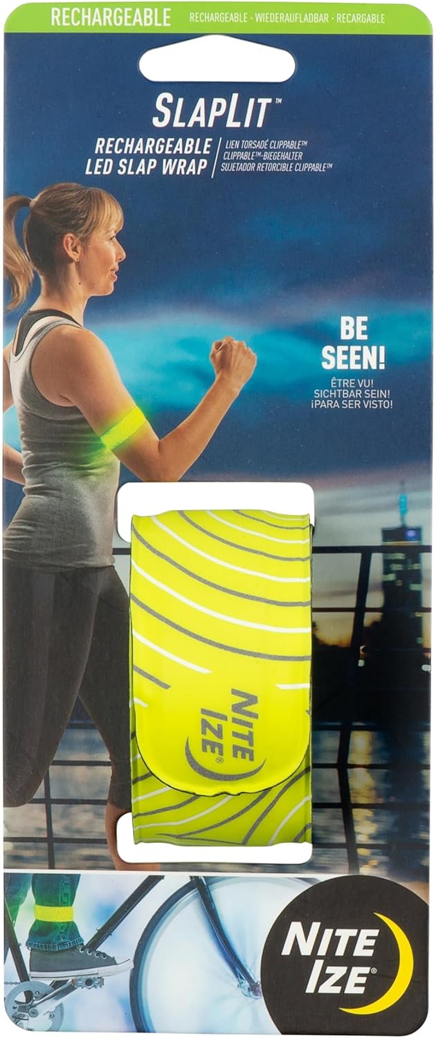 Nite Ize SlapLit Rechargeable LED Slap Wrap - Light-Up Slap Band for Wrists or Ankles - Wristband for Nighttime Visibility - Running, Biking, Hiking & More - Neon Yellow with Green LED
