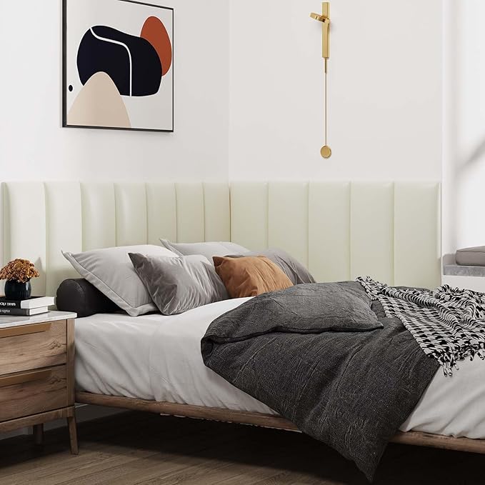 IFNOW Wall Mounted Upholstered Headboard Queen, 3D Peel and Stick Soundproof