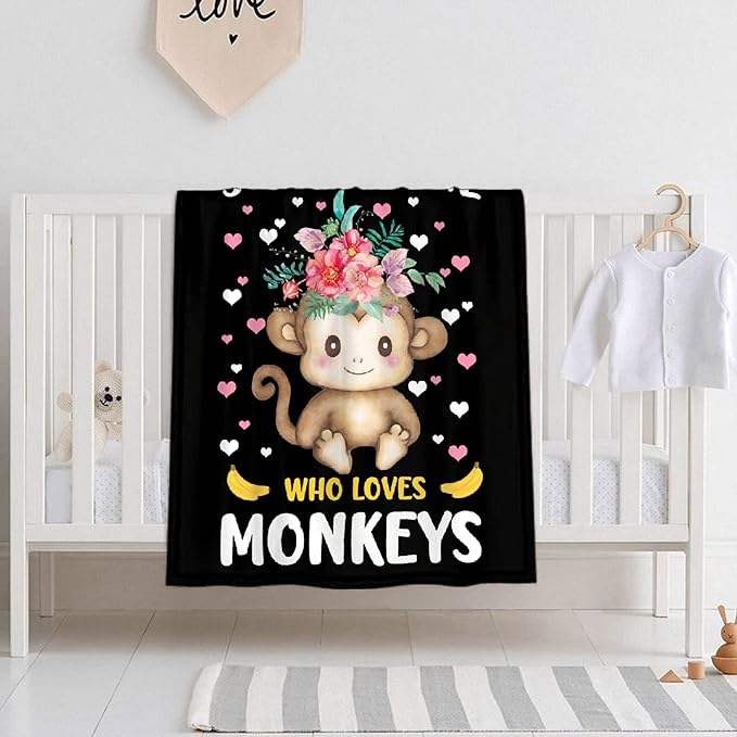 Just A Girl Who Loves Monkeys Blanket Lightweight Cozy Flannel Fleece Throw Blanket Best Gift Home Decor for Bed Couch Outdoor Camping 50"x40" S for Kids