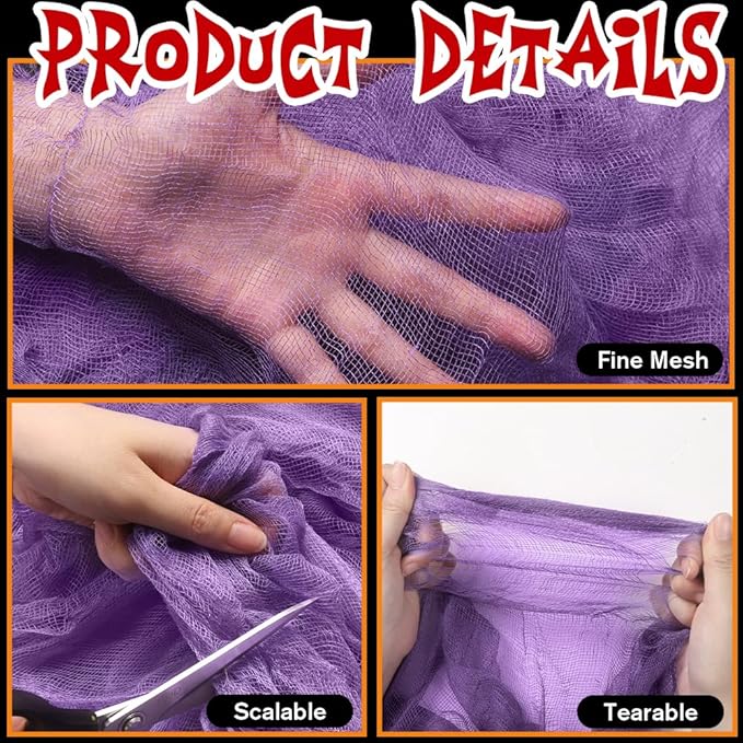 400" x 85" Halloween Creepy Cloth Decoration,Large Purple Spooky Fabric Cloth Scary Gauze Cheesecloth for Haunted House Halloween Party Yard Wall Indoor Outdoor Decor