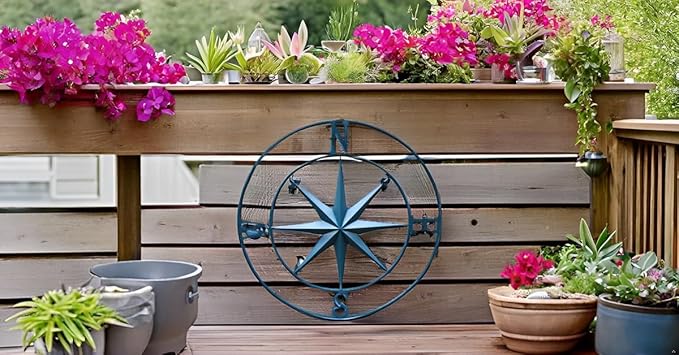 Nightclawing Nautical Compass Wall Decor, Coastal Nautical Beach Decor, Porch Patio Travel Adventure Wall Hanging, 41",Indigo