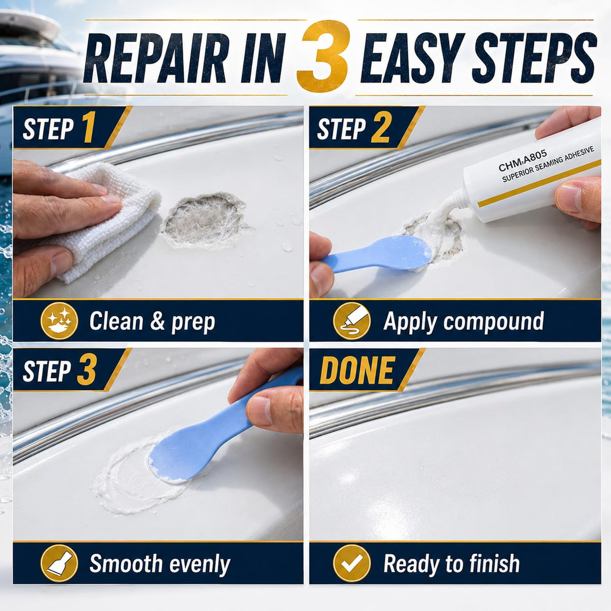 Ankita White Gel Coat Repair Kit for Boats, UV-Resistant Marine Fiberglass Repair Kit for Hulls, Jet Skis, Kayaks, Boat Gelcoat Repair Kit to Fix Scratches, Deep Cracks, Gouges, Chips, Screw Holes