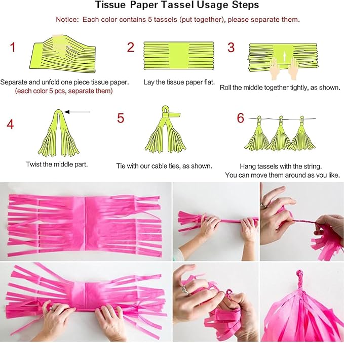 We Moment Red Orange Yellow Tissue Paper Tassels Party Tassel Garland Banner for Birthday Thanksgiving Party Decoration, DIY Kits,15PCS