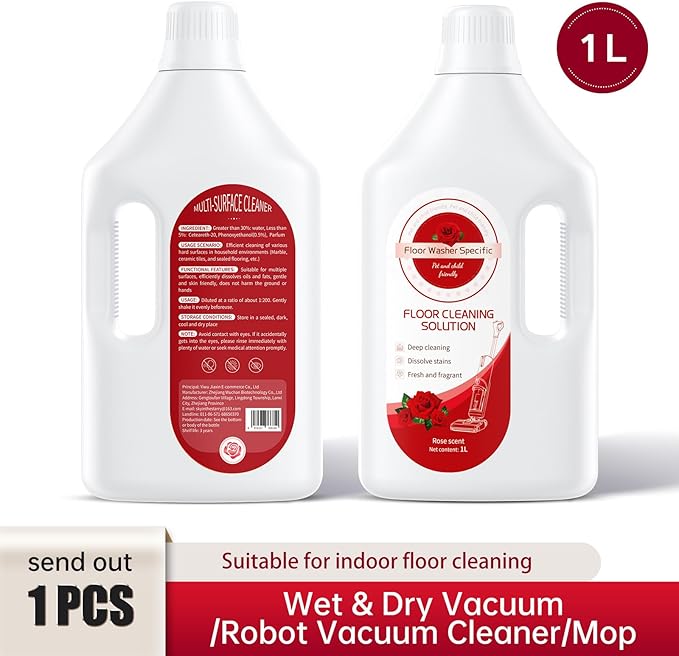 1L Floor Rose Cleaning Solution Compatible With Tineco/Bissell/Dreame And Shark, Fragrance Deodorization, Deep Cleans for Multiple Hard Floors, Suitable With Cordless Wet/Dry Vacuum Cleaner