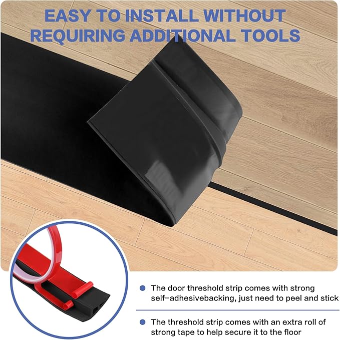Floor Transition Strip Vinyl Door Threshold Ramp Self Adhesive Carpet Edging Strip Doorway Edge Trim, Overlap Edge Reducer for Laminate Carpet, Floor, Tile (Black, 3/5" to 4/5", 3.3Ft)