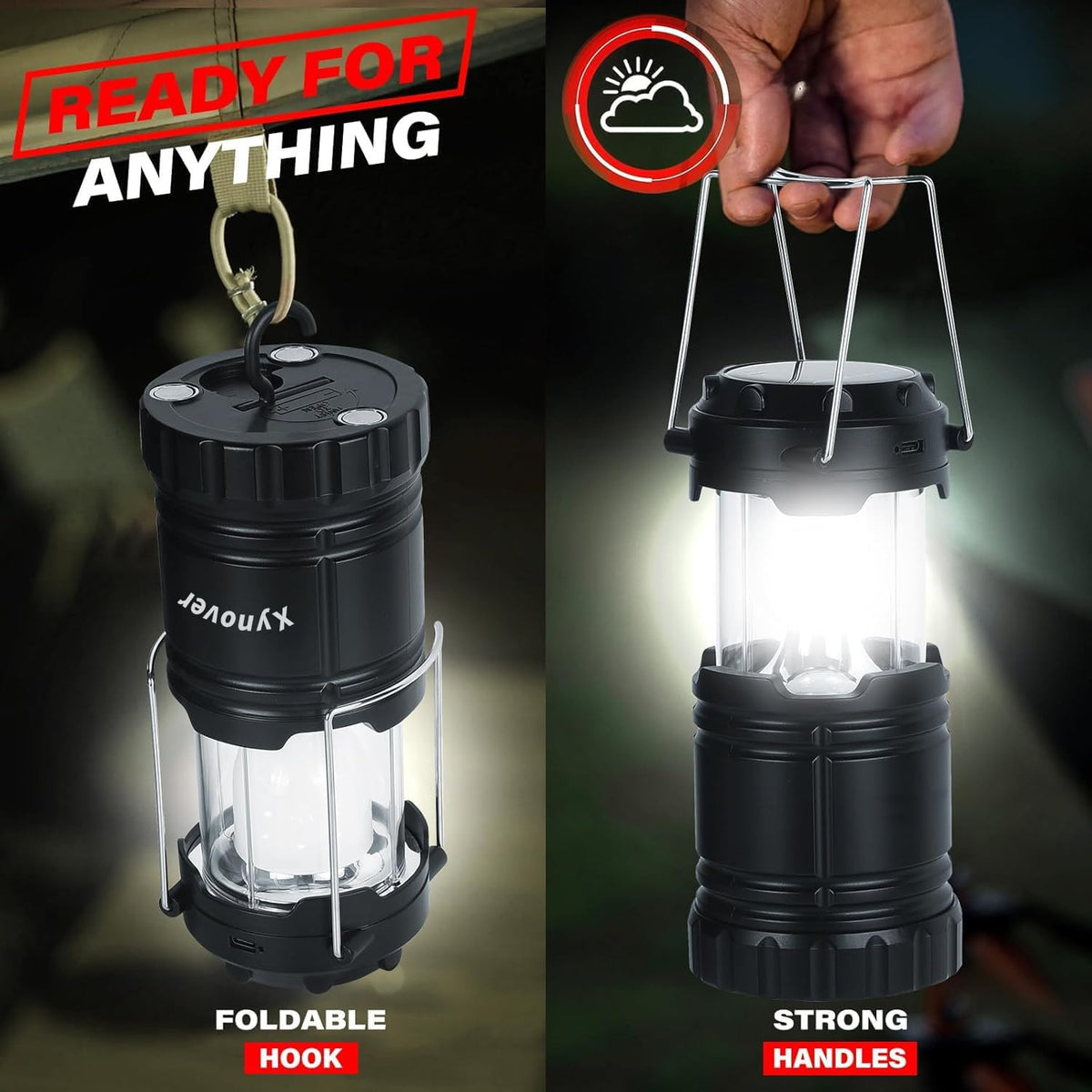 Skiennix 4-Pack Solar Camping Lanterns - Rechargeable LED with USB & AA Battery | Waterproof & Collapsible for Emergencies, Hiking, and Power Outages