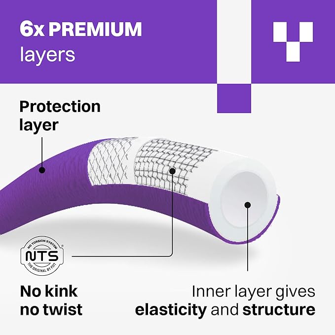 RELAX 50ft Expandable Purple Garden Hose – Lightweight No-Kink Design with Durable Aluminum Couplings, Spray Nozzle & Hose Mender for Home & Garden Watering
