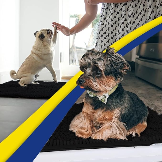 Muddy Mat® | Super Water Absorbent Door Mat Indoor, Microfiber Quick Dry Chenille Entryway Rug, Slip Resistant Front Door Mat, Indoor Mats for Entryway, Machine Washable Pet Rug, Black XXL 60"X48"