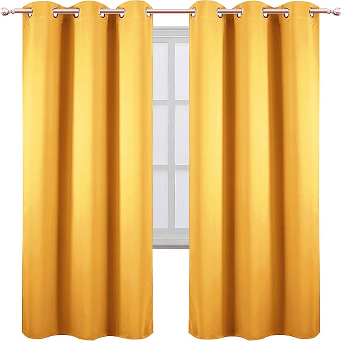 LEMOMO Yellow Thermal Blackout Curtains/42 x 72 Inch/Set of 2 Panels Room