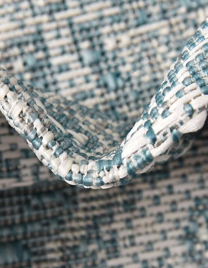 Unique Loom Outdoor Traditional Collection Area Rug - Valeria (13' Round Aqua/Ivory)