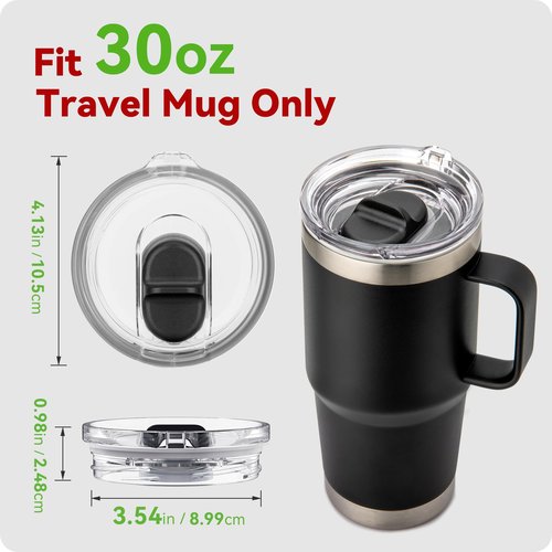 30 OZ Replacement Lid Screw Top Exclusively for YETI Rambler Travel Mug, 30oz Stronghold Threaded Screw On Lid Leak Proof With Straw Hole(For 30 oz Travel Mug Only!