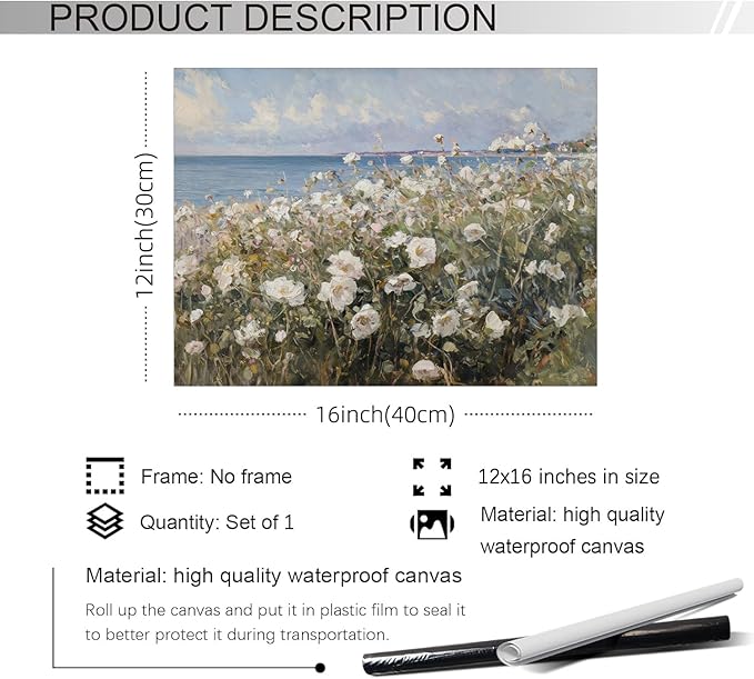 rumlud Coastal Wildflower Poster French Spring Flower Landscape Wall Art Nature