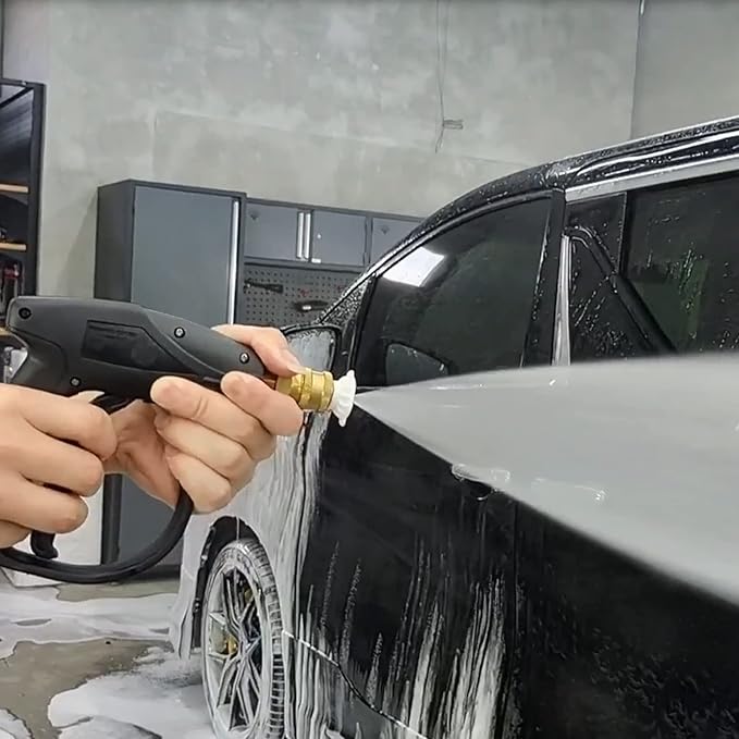 Sooprinse Short Pressure Washer Gun With Foam Cannon, High Pressure Snow Foam Lance, 1/4 Inch Quick Connector, Power Washer Blaster, Car Wash Mitt, 3000 PSI, 1 Liter