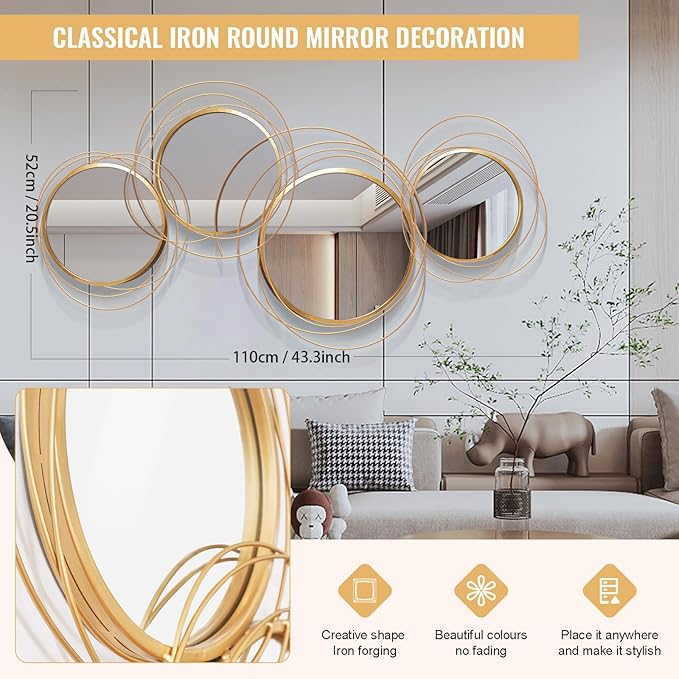 Large Decorative Wall Mirror, Modern Gold Wall Art Mirrors