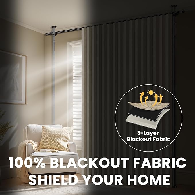 100% Blackout Room Divider Curtains Sets Beige W100 x L96 in, 2 Panels Curtain