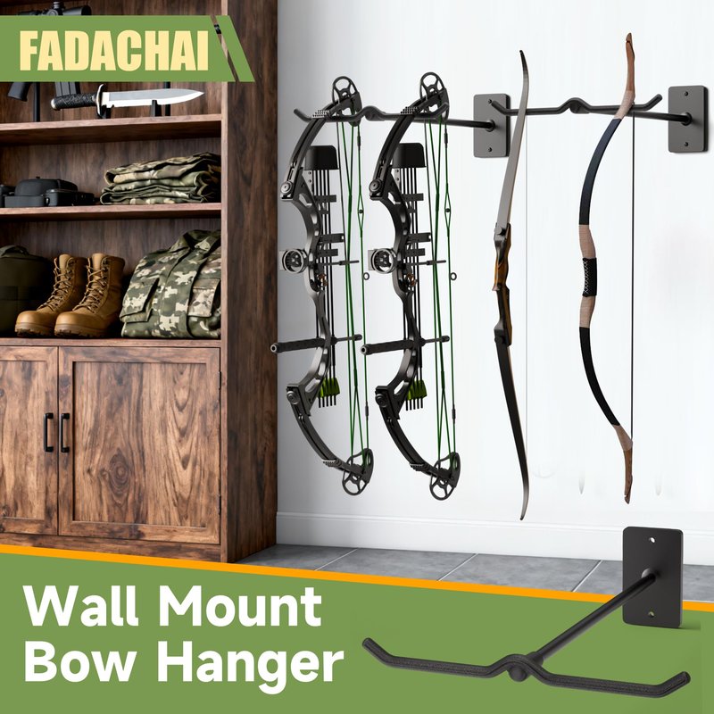 Bow Wall Hanger for Compound/Recurve Bows - Heavy Duty Steel Compound Bow Rack Wall Mount, 22LBS Capacity Recurve Bow Rack for Wall with Composite Padding, 2 Bow Vertical Storage Archery Bow Holder