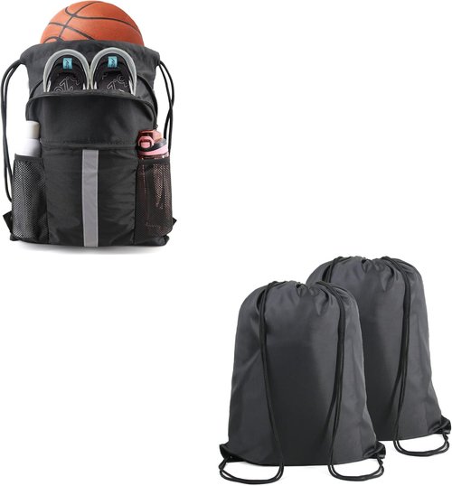 BeeGreen X-Large Navy Blue Drawstring Backpack - Versatile Gym Bag with Shoe Compartment | 22.4" L x 17.5" W