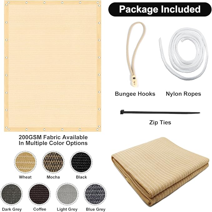 Artpuch 90% Sun Shade Cloth, 6 x 20 FT Pergola Shade Cover Canopy with Grommets, Sun Screen Fabric Tarp for Patio, Outdoor, Garden, Backyard, Wheat