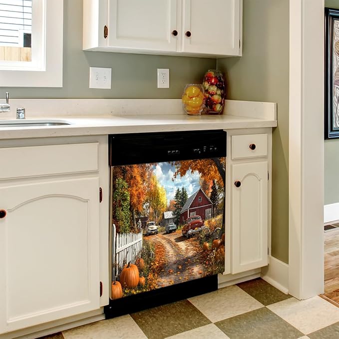 Autumn Farm Landscape Dishwasher Magnet Cover for The Front Magnetic Dishwasher Door Covers Dish Washer Sticker Wrap Home Decorative Appliances Panel Decal Kitchen Decor 23" x 26" (Magnetic)
