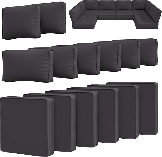14 Pcs Outdoor Cushion Slipcovers Outdoor Patio Cushion Covers Replacement Waterproof with Zipper for Outdoor Furniture, Patio Sofa Couch 3 Sizes, Covers Only