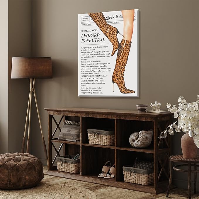 Trendy Newspaper Posters Vintage Leopard Boots Poster Feminist Canvas Prints