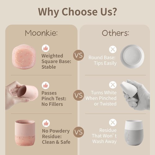 Moonkie Baby Training Cup Set - Sippy Cups for Baby-Led Weaning | 4 Months+ | Blush Color, 2 Pack
